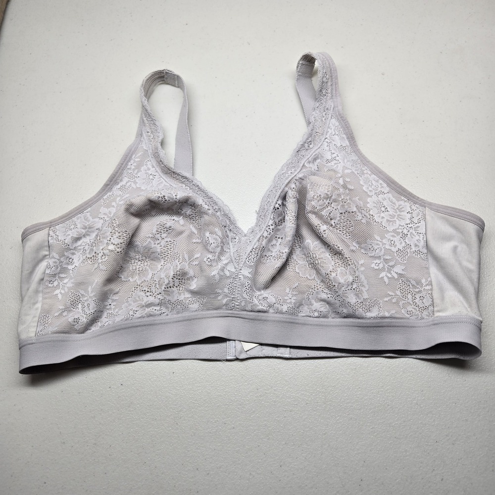 Cacique Women Bra 44DD Gray Floral Bralette Wireless Lace READ